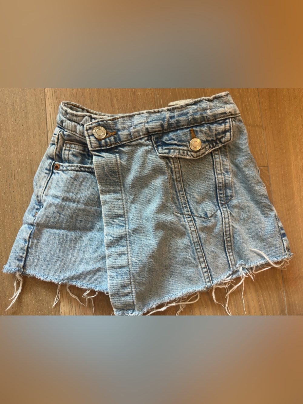 ZARA Girls Denim Ruffle Skirt Size 6/7 Button Front Adjustable Waist Jean Skirt